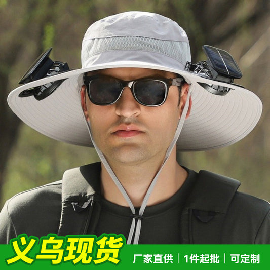 Cross-border solar fan hat long-life lithium battery men's outdoor fishing hat with fan sunscreen fisherman hat