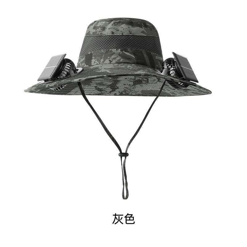 Cross-border solar fan hat long-life lithium battery men's outdoor fishing hat with fan sunscreen fisherman hat