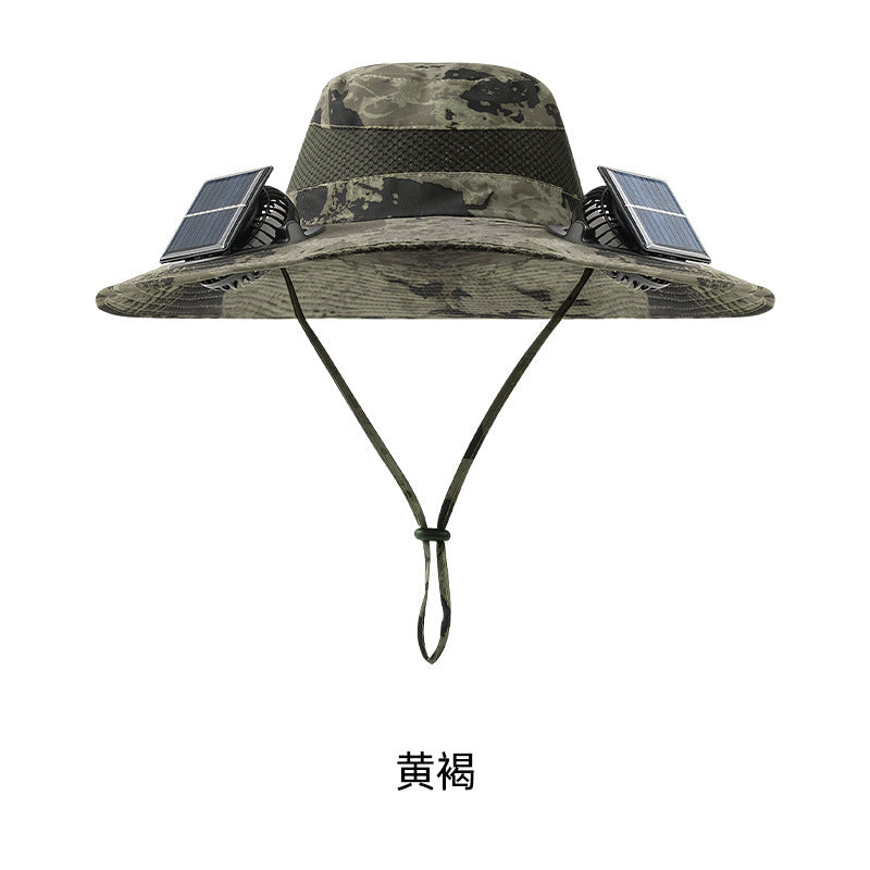 Cross-border solar fan hat long-life lithium battery men's outdoor fishing hat with fan sunscreen fisherman hat
